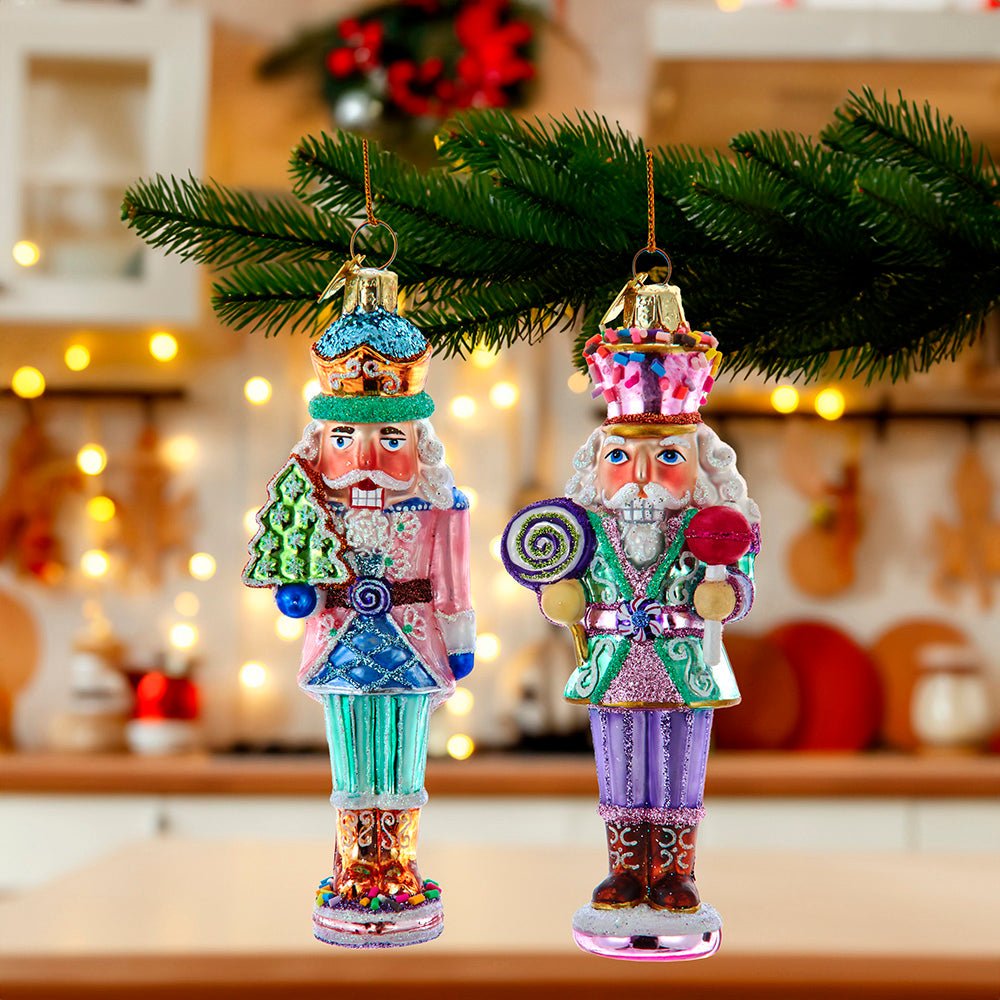 Noble Gems™ Glass Nutcracker With Cookie & Lollipop Ornaments, 2 Assorted - Sassy Inspiration