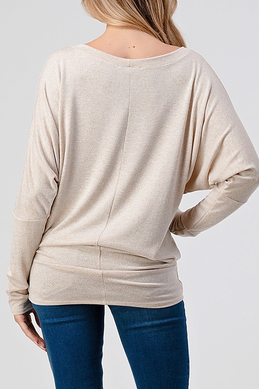 Oatmeal Long Dolman Sleeve Hacci Top - Sassy Inspiration