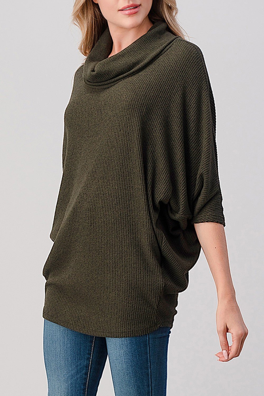 Olive Cowl Neck Dolman Sleeve Top - Sassy Inspiration