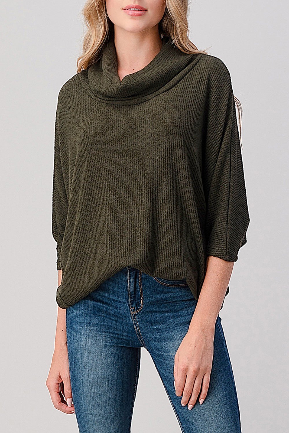Olive Cowl Neck Dolman Sleeve Top - Sassy Inspiration