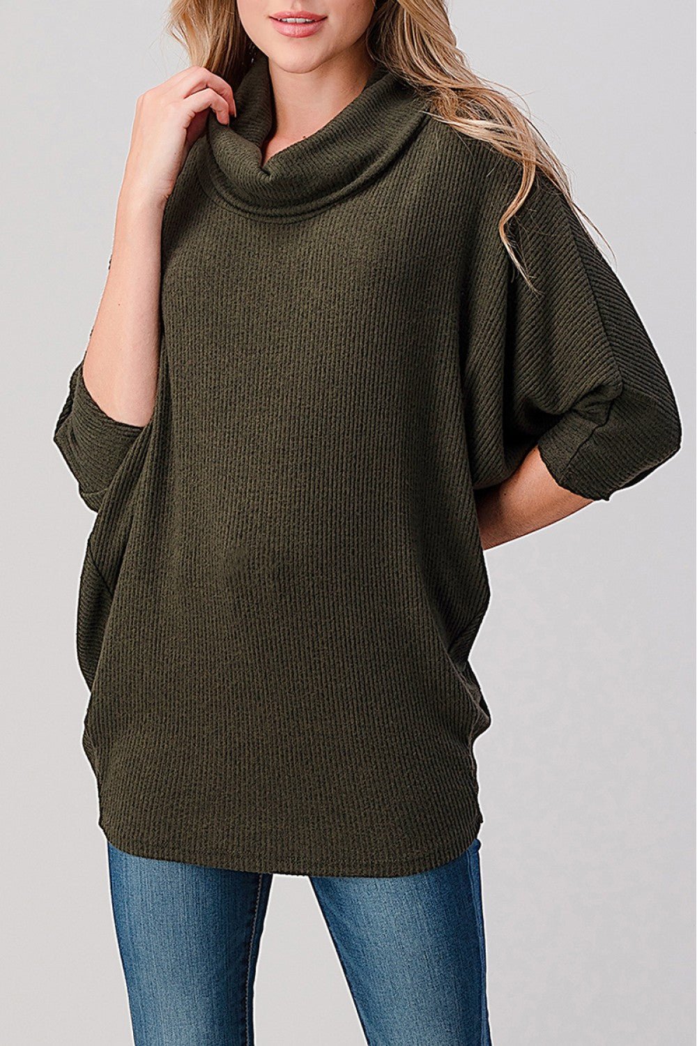 Olive Cowl Neck Dolman Sleeve Top - Sassy Inspiration