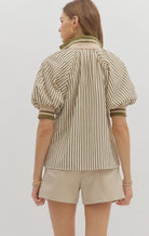 Olive Striped Puff Sleeve Top - Sassy Inspiration