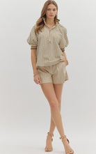 Olive Striped Puff Sleeve Top - Sassy Inspiration