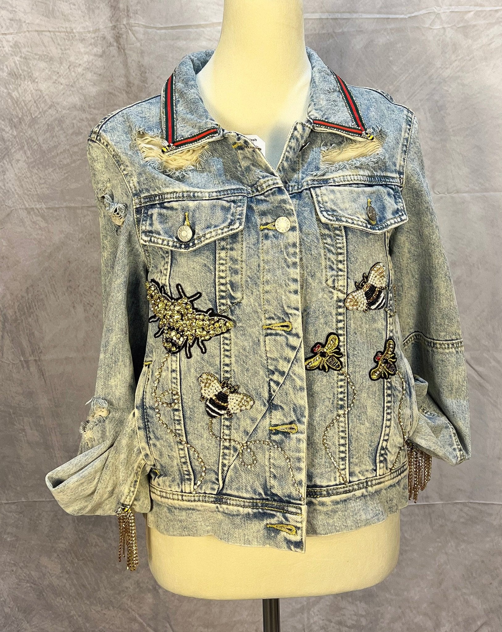 One of a kind denim jacket (Bumble Bee - S) - Sassy Inspiration