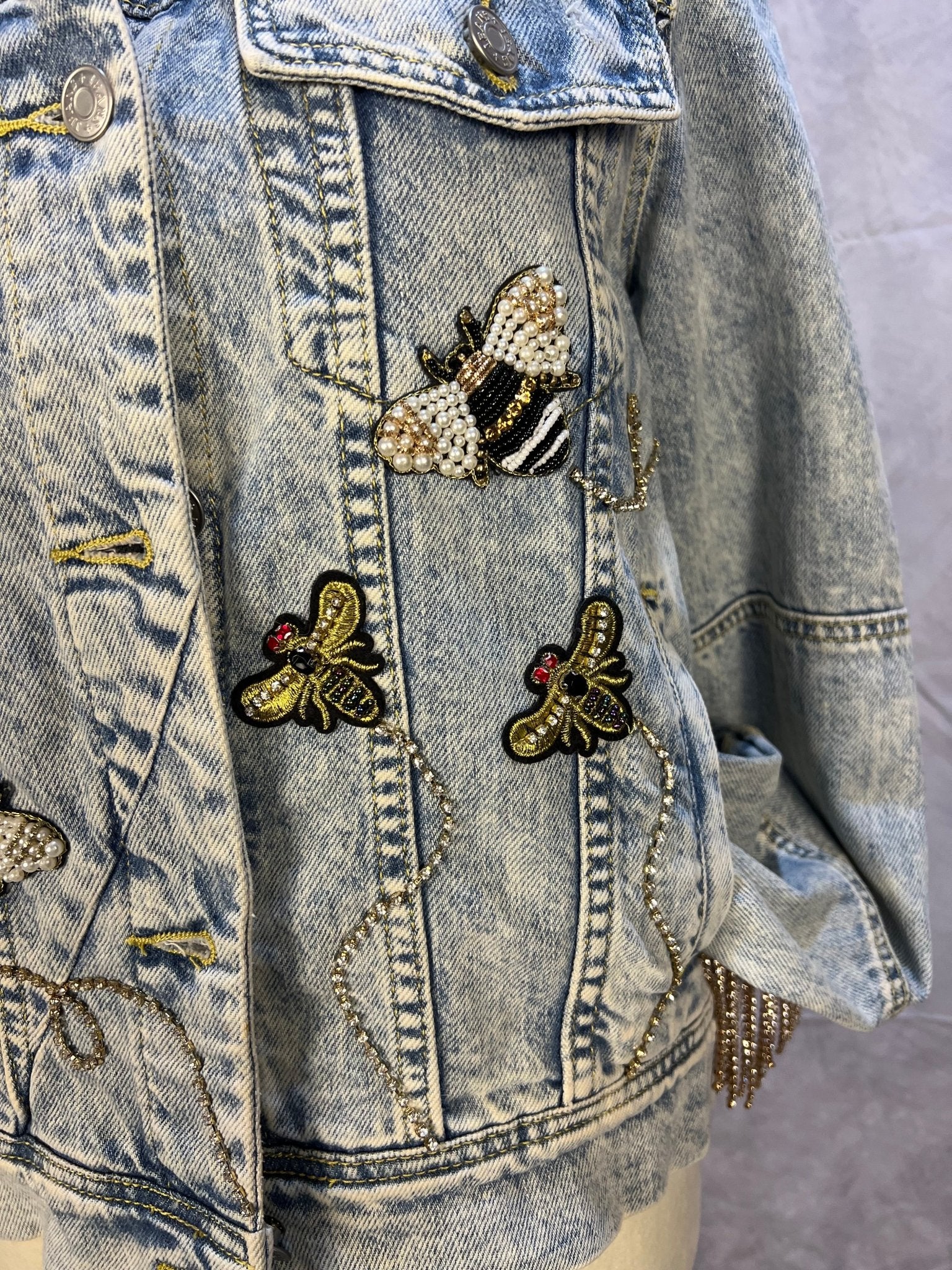 One of a kind denim jacket (Bumble Bee - S) - Sassy Inspiration