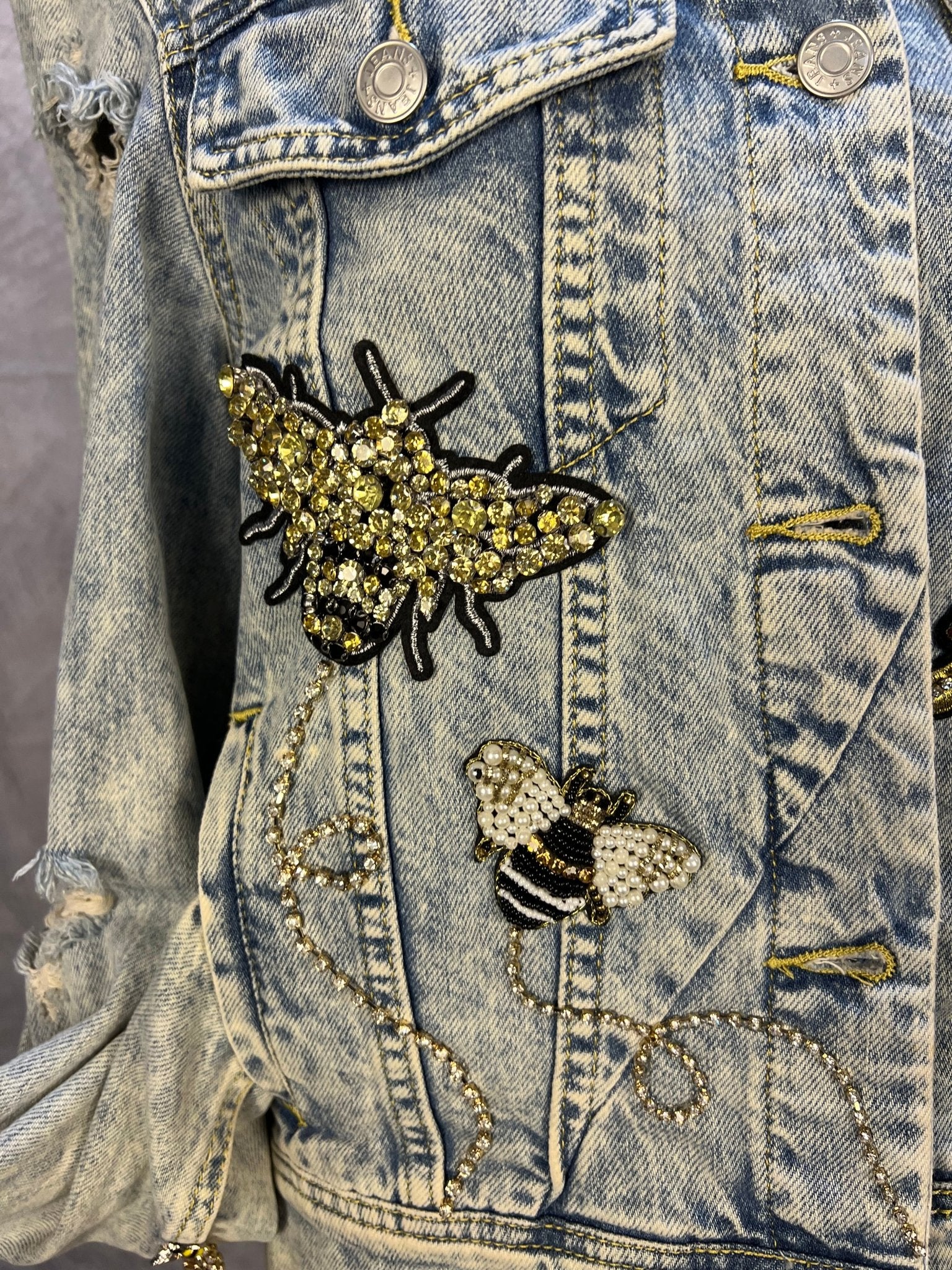 One of a kind denim jacket (Bumble Bee - S) - Sassy Inspiration