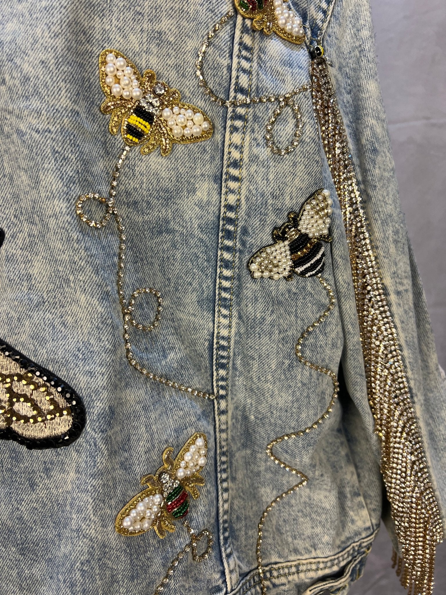 One of a kind denim jacket (Bumble Bee - S) - Sassy Inspiration
