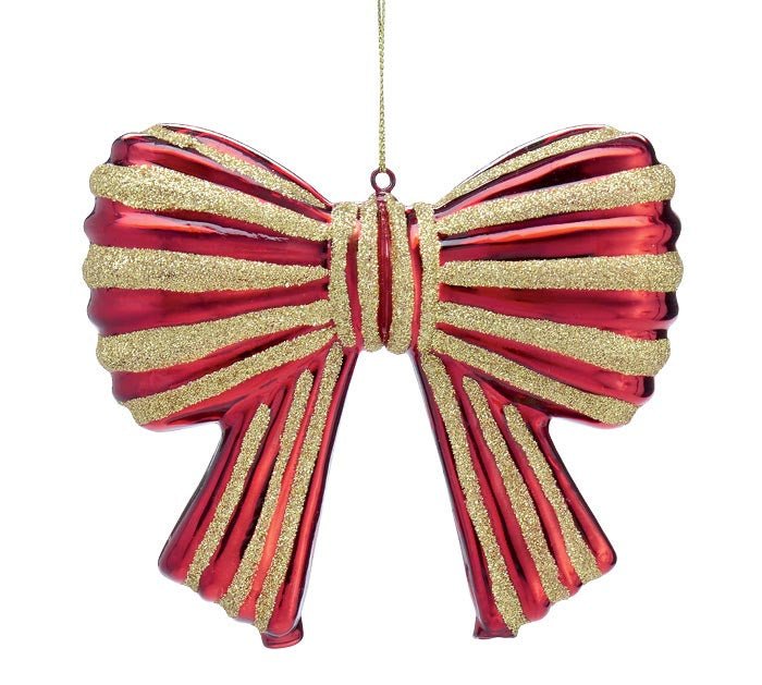 ORNAMENT RED BOW WITH GOLD GLITTER - Sassy Inspiration