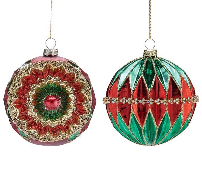 ORNAMENT VINTAGE RED GREEN GOLD S/2 - Sassy Inspiration