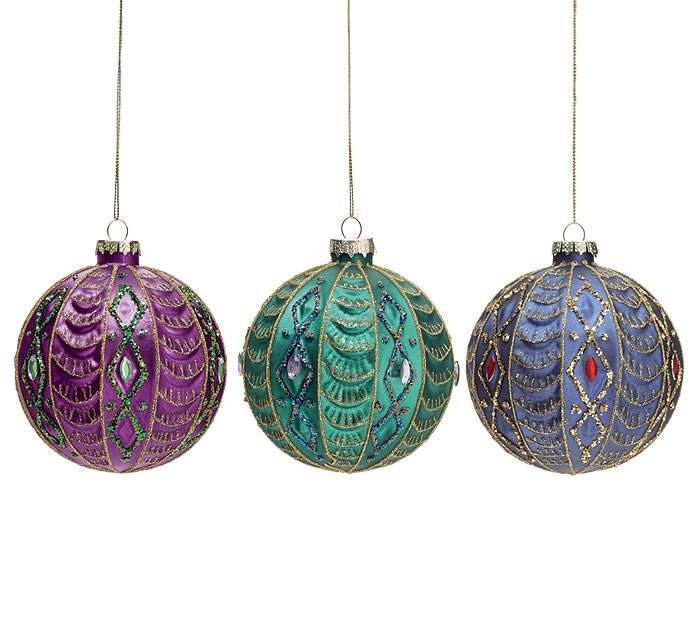 PEACOCK COLORED GLASS ORNAMENTS S/3 - Sassy Inspiration