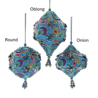 Peacock Finial & Ball Ornaments, 3 Assorted - Sassy Inspiration