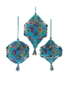 Peacock Finial & Ball Ornaments, 3 Assorted - Sassy Inspiration