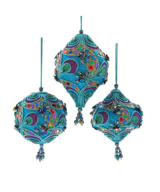 Peacock Finial & Ball Ornaments, 3 Assorted - Sassy Inspiration