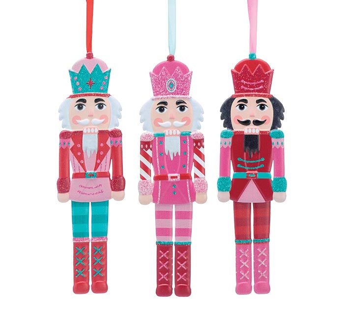 PINK/RED TIN NUTCRACKER ORNAMENTS S/3 - Sassy Inspiration