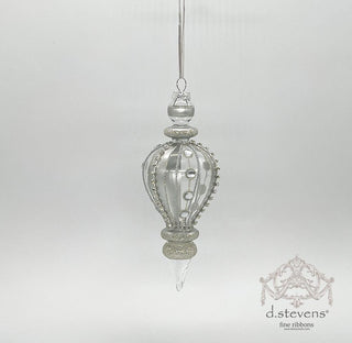 Platinum Jeweled Glass Finial Ornament – 7.875" - Sassy Inspiration