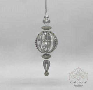 Platinum Jeweled Glass Finial Ornament – 8.125" - Sassy Inspiration