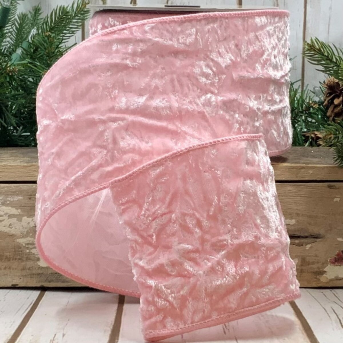 Ribbon - Crushed Velvet, Light Pink 4" wide