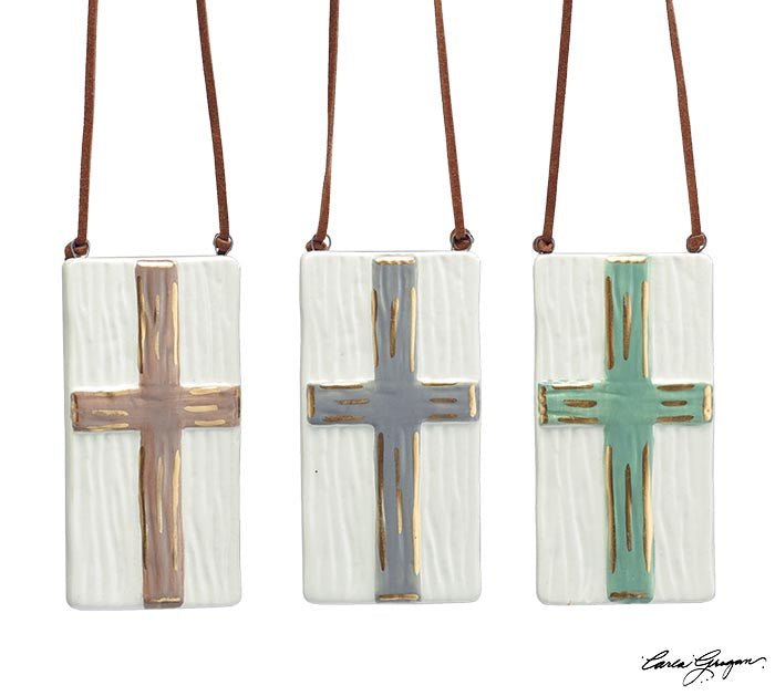 RAISED CROSS ON RECTANGLE ORNAMENT S/3 - Sassy Inspiration
