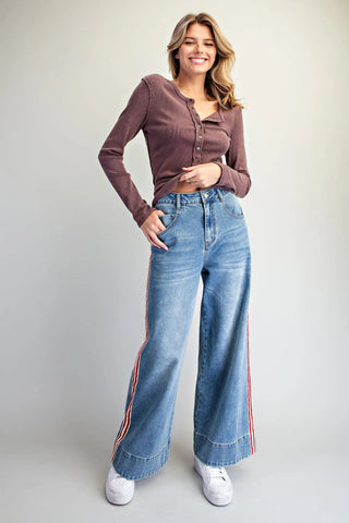 Rally Stripe Wide Leg Jeans - Sassy Inspiration