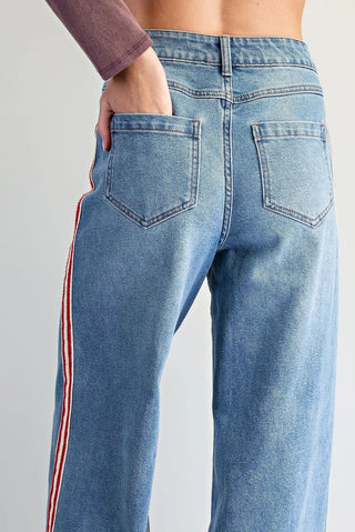 Rally Stripe Wide Leg Jeans - Sassy Inspiration