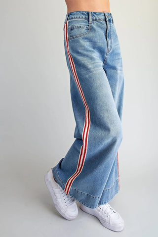 Rally Stripe Wide Leg Jeans - Sassy Inspiration