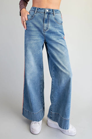 Rally Stripe Wide Leg Jeans - Sassy Inspiration