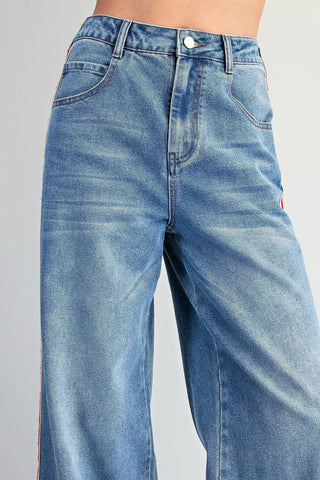 Rally Stripe Wide Leg Jeans - Sassy Inspiration