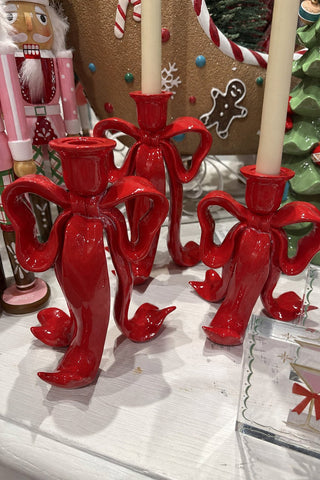 Red Bow Taper Candle Holders – Set of 3 - Sassy Inspiration