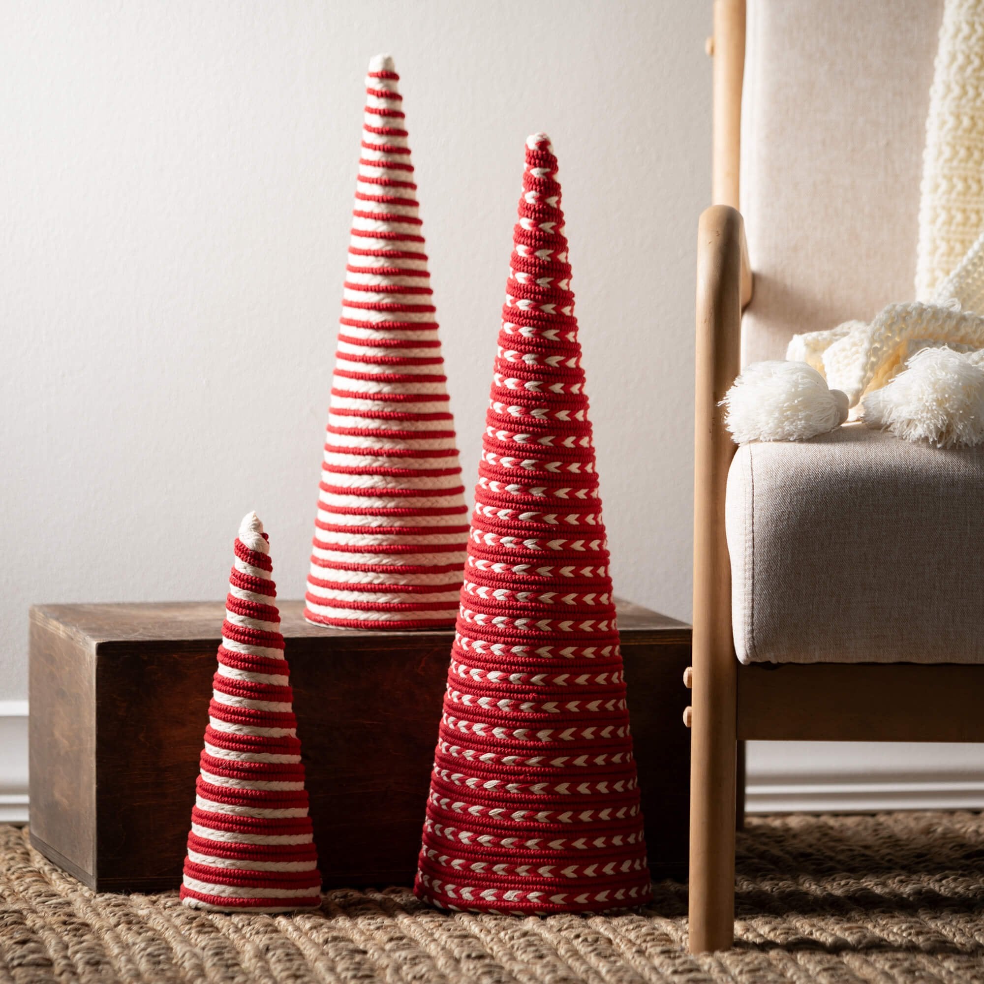 RED WHITE TABLETOP CONE TREES S/3 - Sassy Inspiration