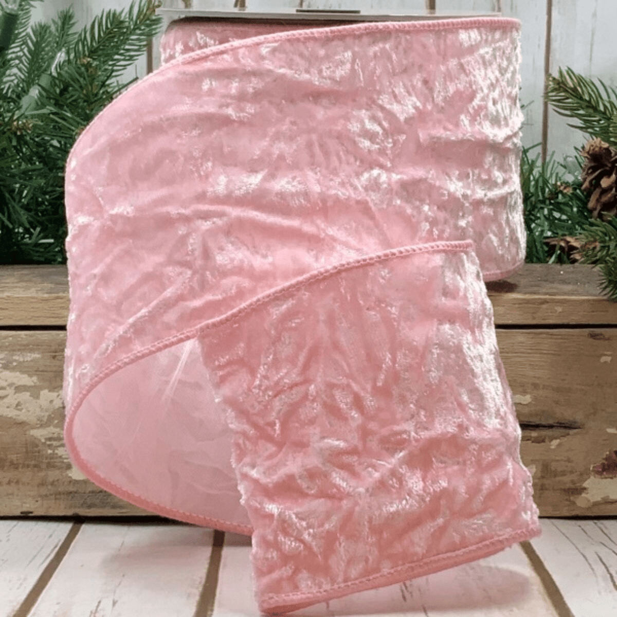 Ribbon - Crushed Velvet, Light Pink 4" wide - Sassy Inspiration