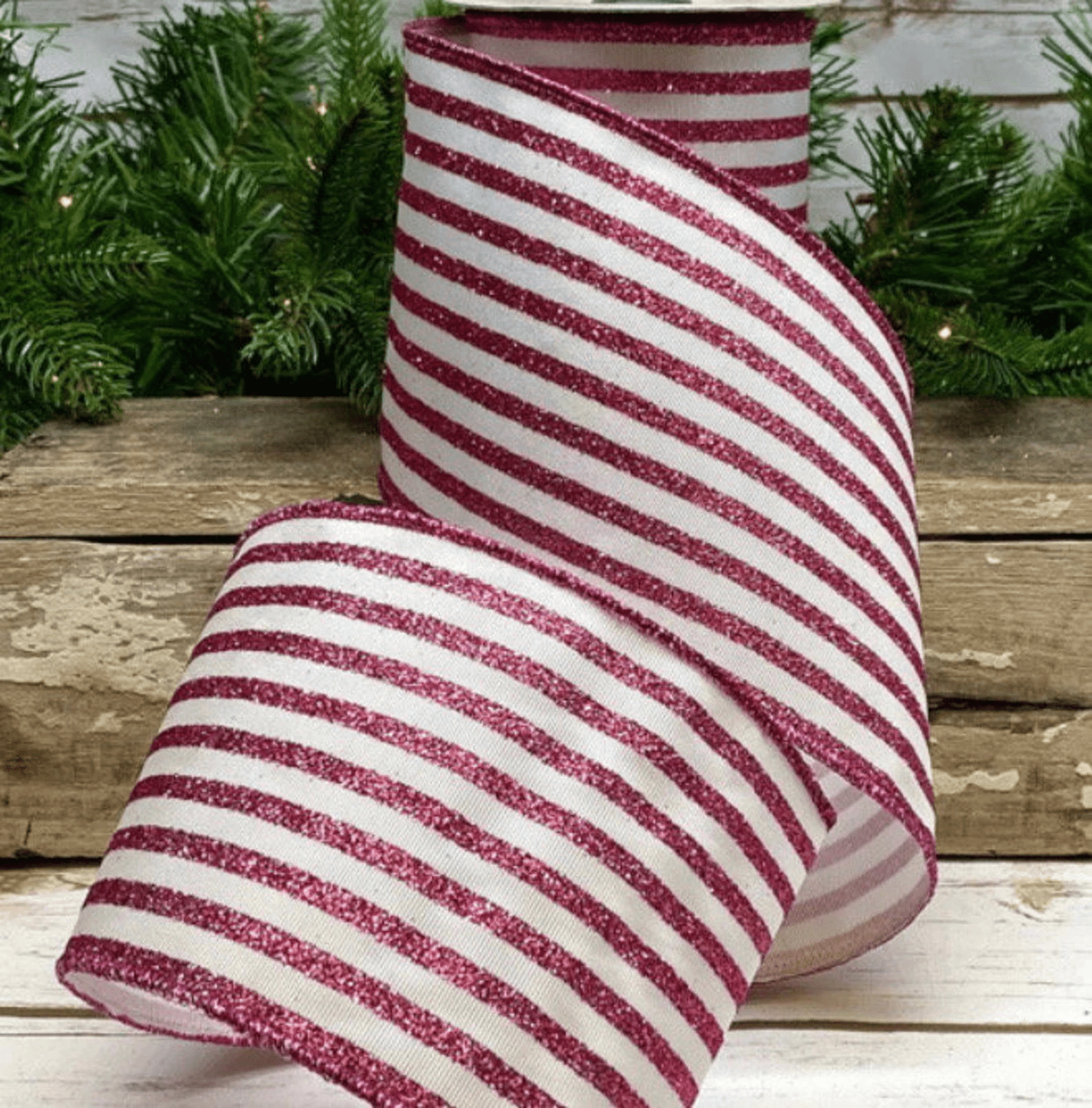 Ribbon - Grosgrain Glitter Stripe, Hot Pink Glitter/White - Sassy Inspiration