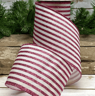 Ribbon - Grosgrain Glitter Stripe, Hot Pink Glitter/White - Sassy Inspiration