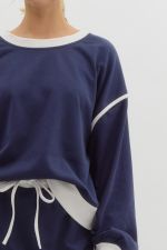 Round neck long sleeve top - Navy - Sassy Inspiration