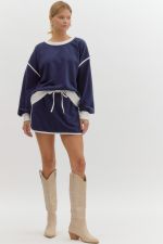 Round neck long sleeve top - Navy - Sassy Inspiration
