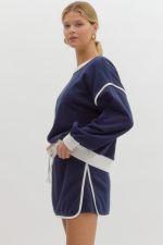 Round neck long sleeve top - Navy - Sassy Inspiration