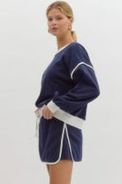 Round neck long sleeve top - Navy - Sassy Inspiration