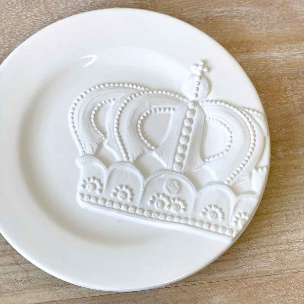 Royal Crown Embossed Plates White 8” Set of 4 - Sassy Inspiration