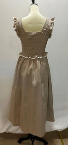 Ruffle Sleeve Cotton Midi Dress Mocha/Cream - Sassy Inspiration