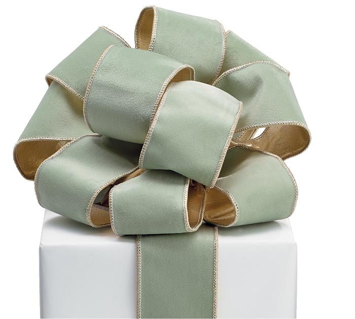 Sage velvet ribbon with gold trim and backing - Sassy Inspiration