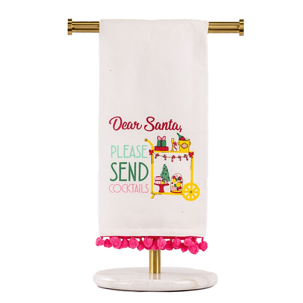 Santa Send Cocktails Pom Pom Hand Towel - Sassy Inspiration