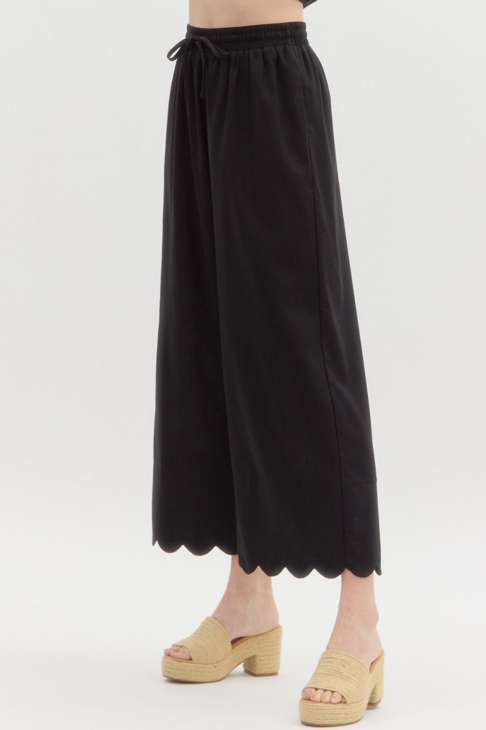 Scallop Hem Wide Leg Pant - Black - Sassy Inspiration