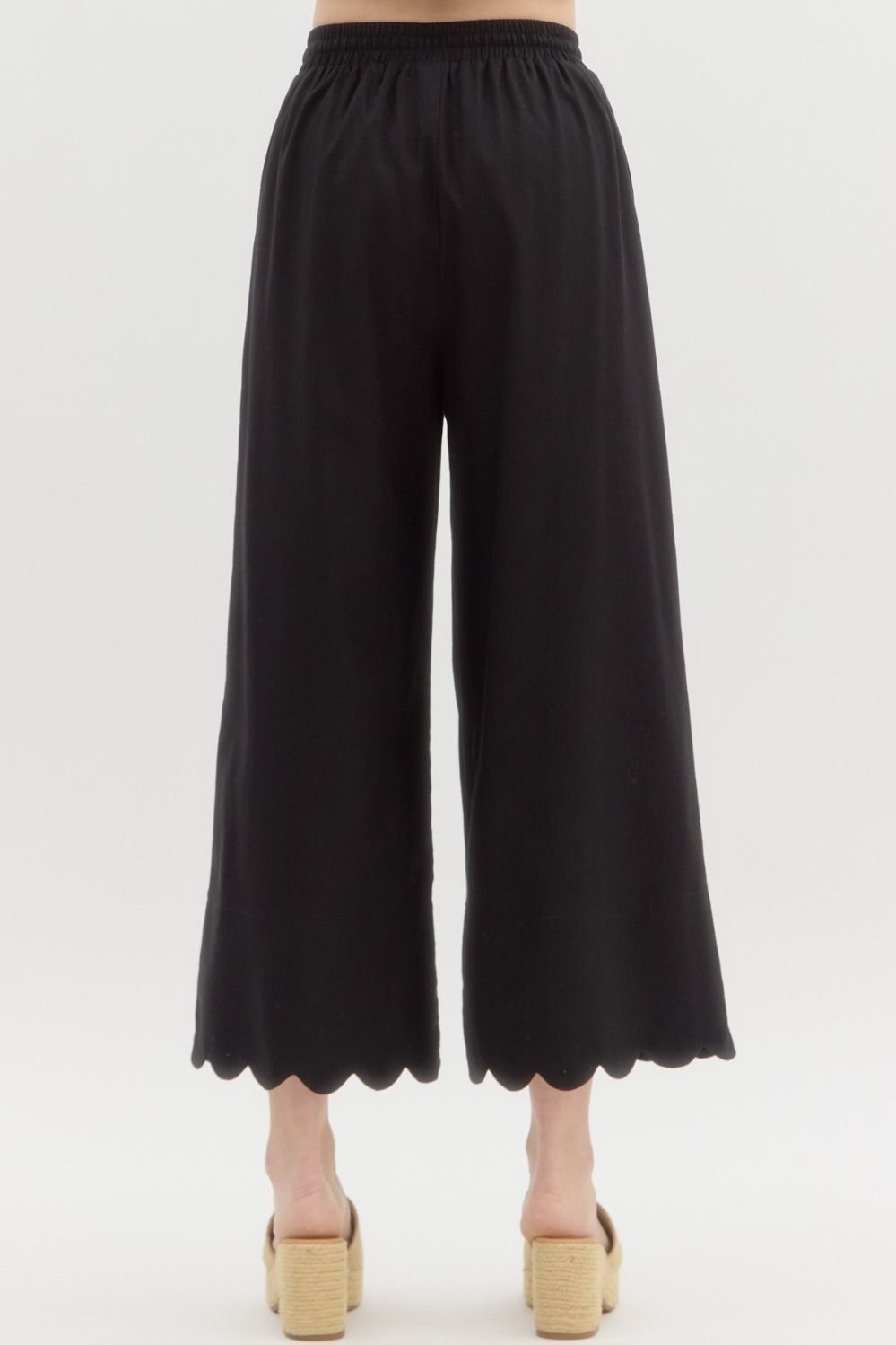 Scallop Hem Wide Leg Pant - Black - Sassy Inspiration