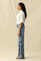 Seoul High - Rise Cutout Rhinestone Denim – Light Blue - Sassy Inspiration