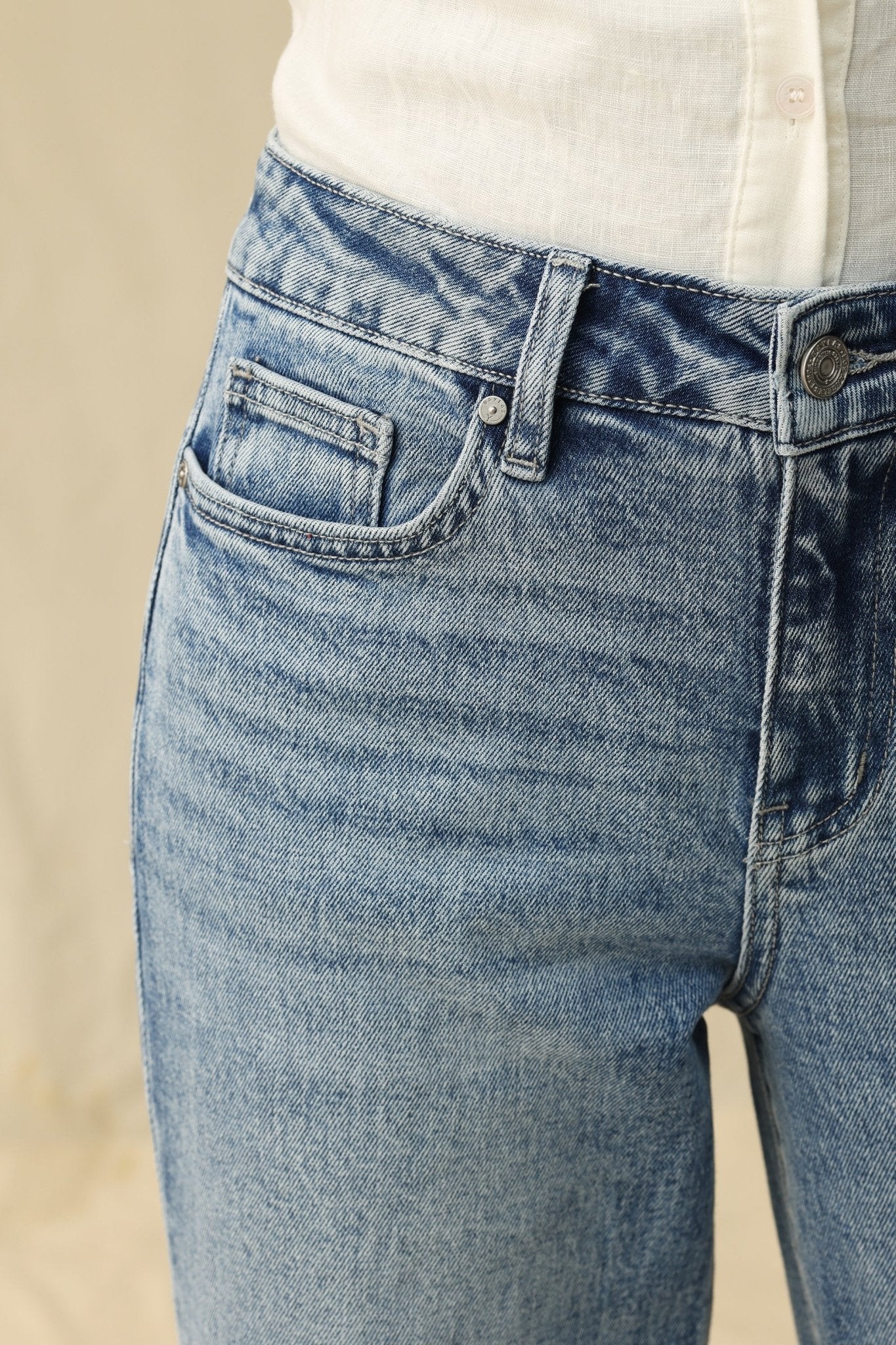 Seoul High - Rise Cutout Rhinestone Denim – Light Blue - Sassy Inspiration