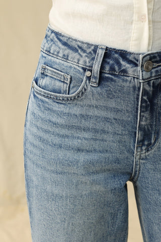 Seoul High - Rise Cutout Rhinestone Denim – Light Blue - Sassy Inspiration
