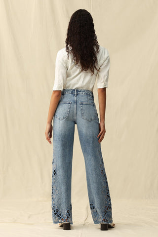 Seoul High - Rise Cutout Rhinestone Denim – Light Blue - Sassy Inspiration