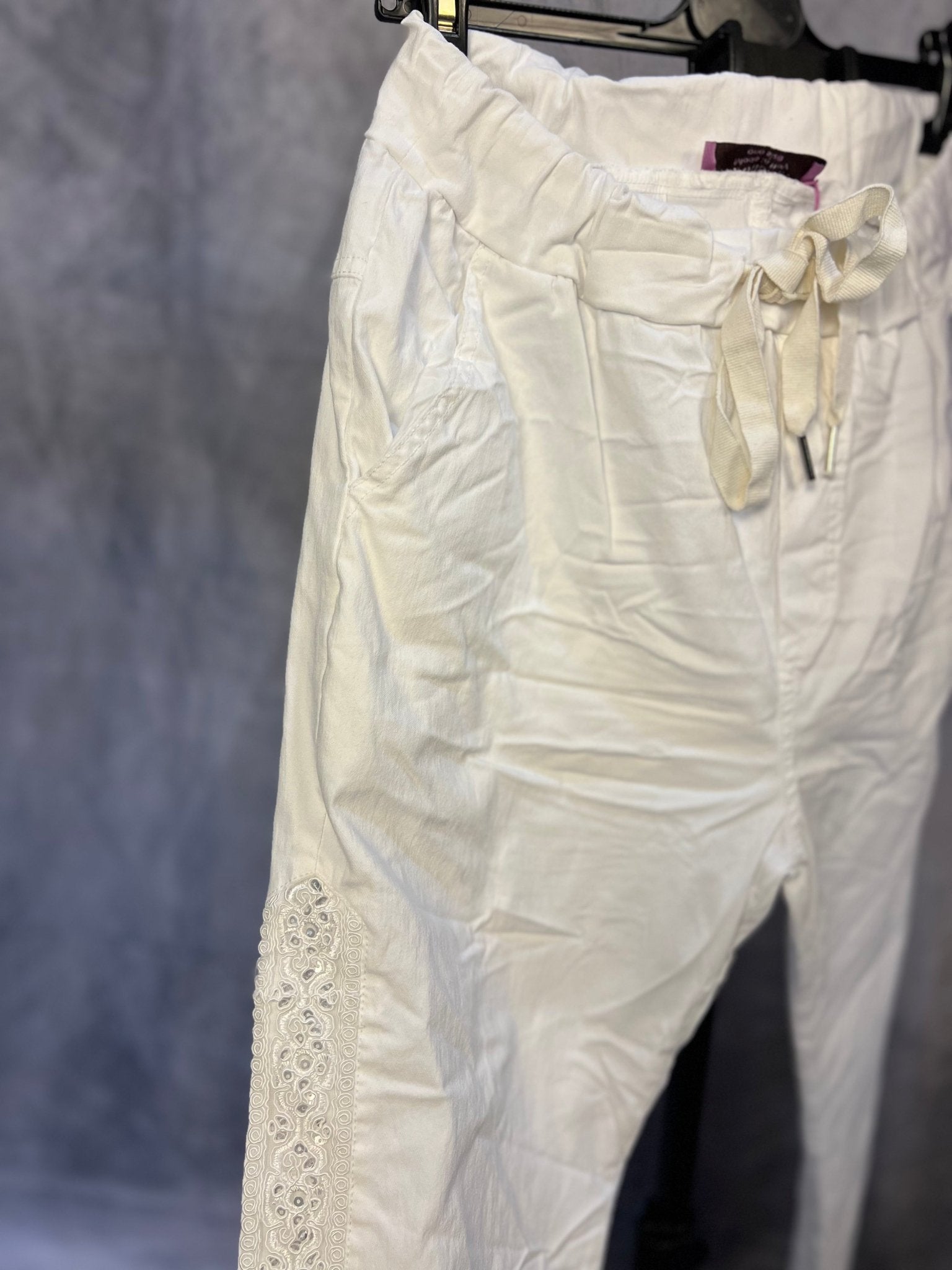 Sequin Embroidered Pants - White - Sassy Inspiration