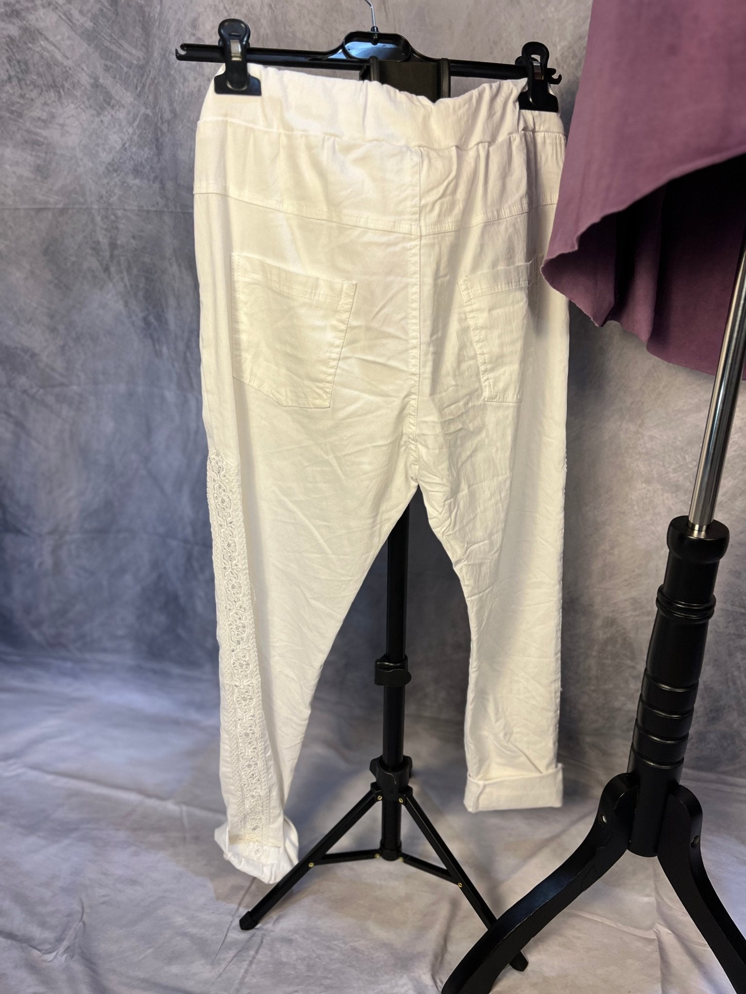 Sequin Embroidered Pants - White - Sassy Inspiration