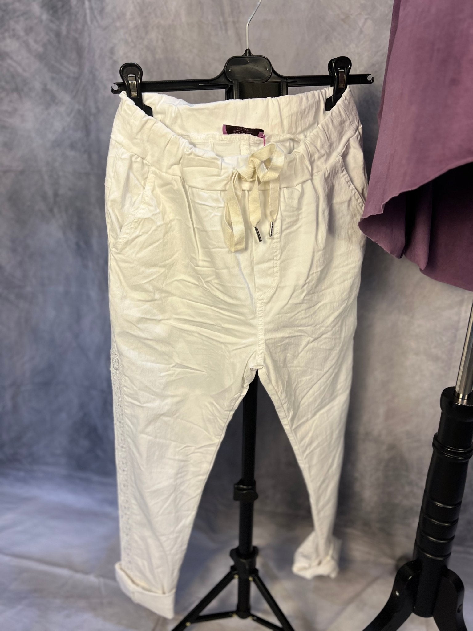 Sequin Embroidered Pants - White - Sassy Inspiration