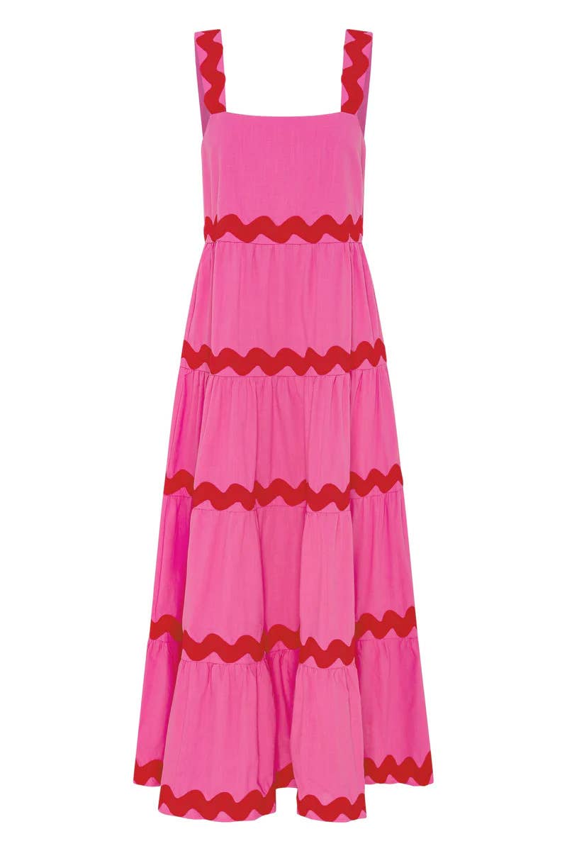 Simple Ripple Bandeau Slip Dress Hot Pink/Red - Sassy Inspiration